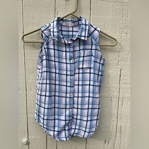 H&M Blue and Pink Plaid Sleeveless Shirt